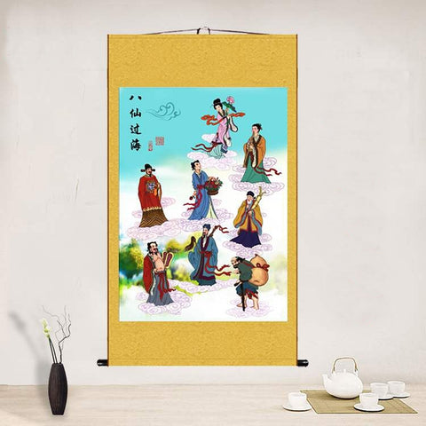 Eight Immortals Portrait, Taoist 8 Immortals Painting, Daoist Eight Immortal Wall Roll, Wudang Saints Wall Scroll