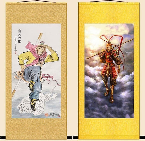 Monkey King Portrait, Sun Wukong Wall Scroll, Chinese Monkey King Wall Rol Decoration