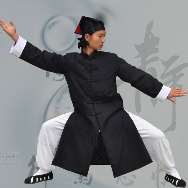 Classical Wudang Long Winter Coat with White Cuffs - Wudang Store