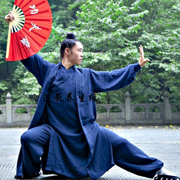 Navy Blue Taoist Uniform with Overcoat