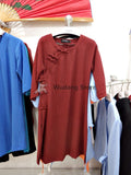 Maroon Round Collar Tai Chi Shirt for Women - Wudang Store