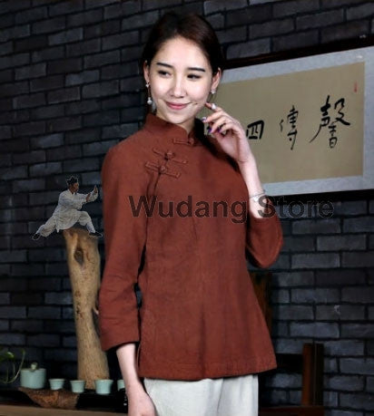 Brick Red Overlap Tai Chi Shirt for Women - Wudang Store