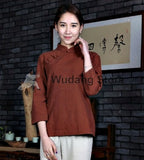 Brick Red Overlap Tai Chi Shirt for Women - Wudang Store