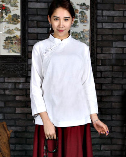 White Overlap Tai Chi Shirt for Women - Wudang Store