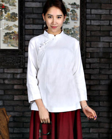 White Overlap Tai Chi Shirt for Women - Wudang Store