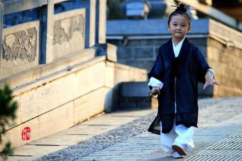 White Taoist Uniform with Black Overcoat for Kids