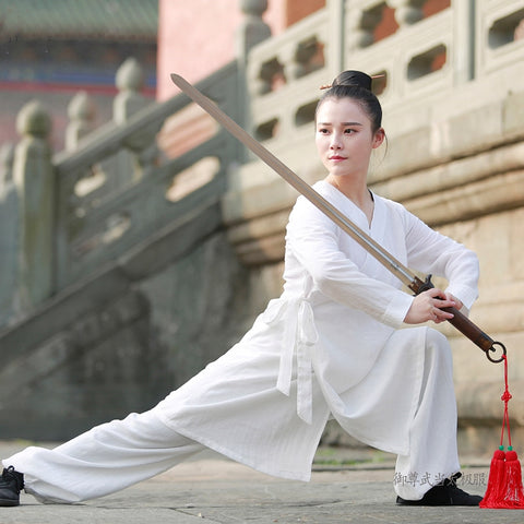 Presentable Wudang Taoist Suit for Girls and Women Slimfit White