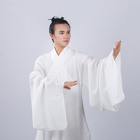 Traditional White Taoist Priest Uniform with Extra Wide Sleeves