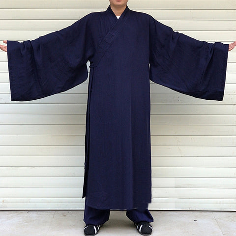 Traditional Navy Blue Taoist Priest Uniform with Extra Wide Sleeves