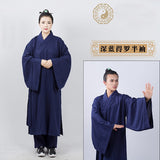 Traditional Navy Blue Taoist Priest Uniform with Extra Wide Sleeves