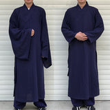 Traditional Navy Blue Taoist Priest Uniform with Extra Wide Sleeves