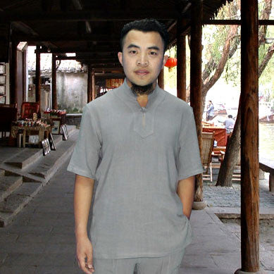 One Button Grey Short Sleeved Tai Chi Shirt - Wudang Store