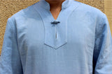 One Button Light Blue Short Sleeved Tai Chi Shirt - Wudang Store