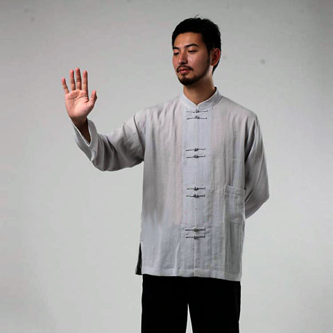 Double Buttons Grey Tai Chi Shirt - Wudang Store