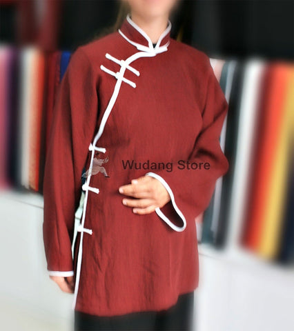 Diagonal Maroon Tai Chi Shirt with Outerlines - Wudang Store