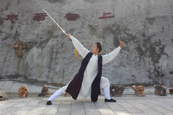 White Taoist Uniform with Dark Blue Overcoat