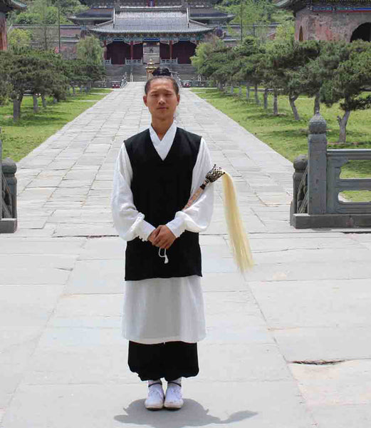 White Taoist Uniform with Short Black Overcoat
