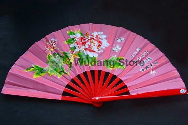 Pink Tai Chi Fan "Peony Flowers" - Wudang Store