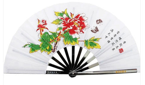 White Metal Tai Chi Fan With Peony - Wudang Store