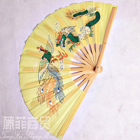 Tai Chi Fan Dragon & Phoenix Tender Yellow - Wudang Store