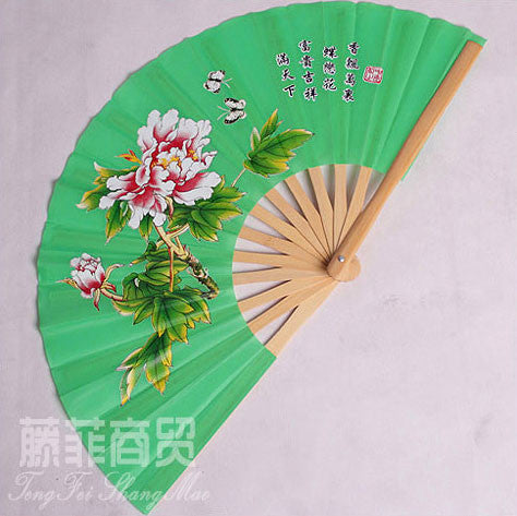 Tai Chi Fan Peony Pattern Mint Green - Wudang Store