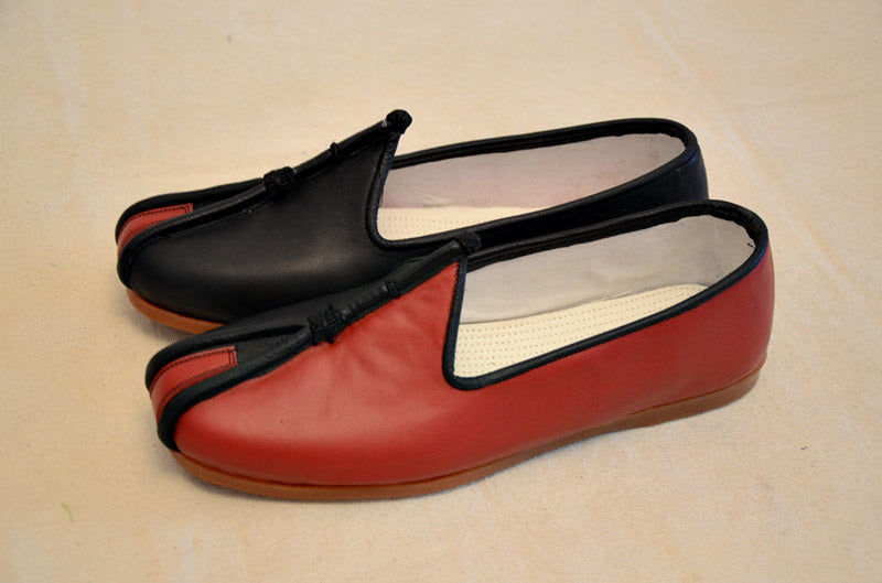 Traditional Beijing Black/Red Leather Sole Tai Chi Shoes [All Sizes]