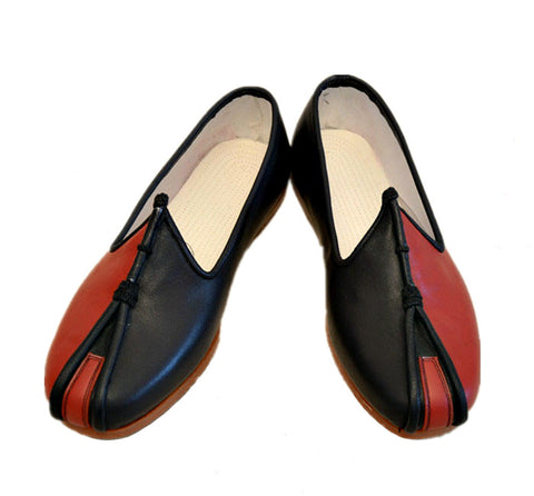Traditional Beijing Black/Red Leather Sole Tai Chi Shoes [All Sizes]