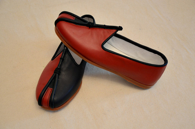 Traditional Beijing Black/Red Leather Sole Tai Chi Shoes [All Sizes]