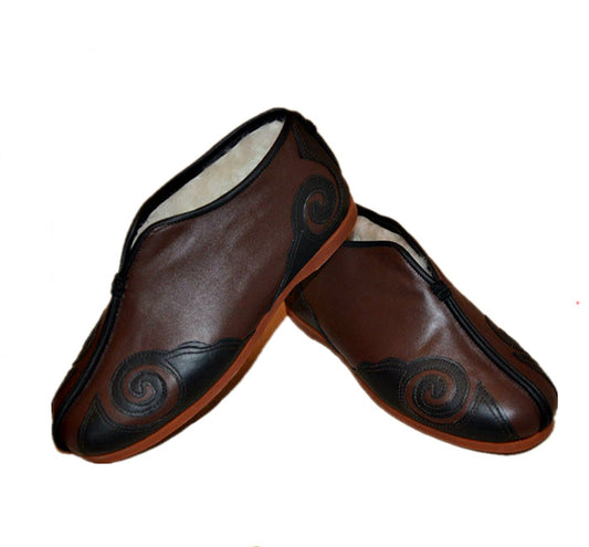 Padded Brown Leather Winter Tai Chi Boots