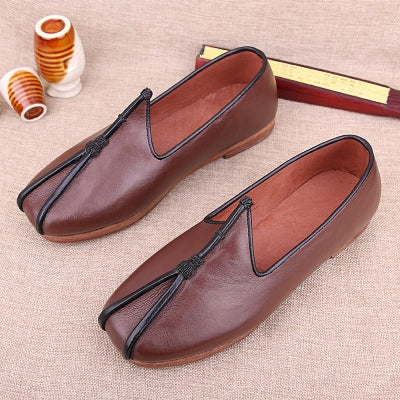 Old Beijing Handmade Leather Sole Tai Chi Slippers Brown