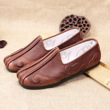 Old Beijing Handmade Wudang Clouds Leather Tai Chi Slippers Brown