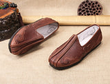 Old Beijing Handmade Wudang Clouds Leather Tai Chi Slippers Brown