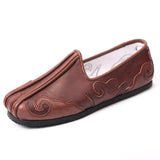 Old Beijing Handmade Wudang Clouds Leather Tai Chi Slippers Brown