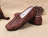 Old Beijing Handmade Wudang Clouds Leather Tai Chi Slippers Brown