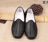 Old Beijing Handmade Wudang Clouds Leather Tai Chi Slippers Black
