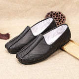 Old Beijing Handmade Wudang Clouds Leather Tai Chi Slippers Black