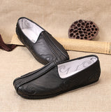 Old Beijing Handmade Wudang Clouds Leather Tai Chi Slippers Black