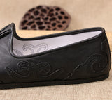 Old Beijing Handmade Wudang Clouds Leather Tai Chi Slippers Black