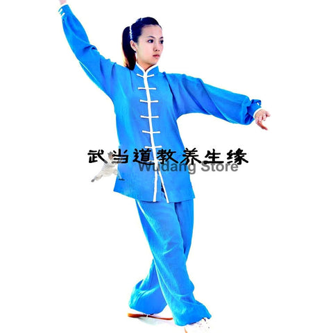 Sky Blue Tai Chi Uniform White Outerlines - Wudang Store