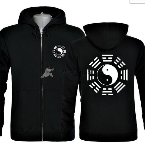 Black Hooded Bagua Zhang Sweather with Zip - Wudang Store