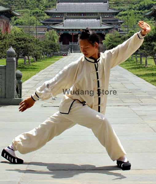 White Tai Chi Uniform Black Outerlines - Wudang Store