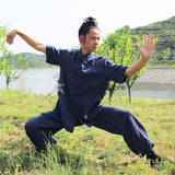 Navy Blue Short Sleeved Tai Chi Uniform - Wudang Store