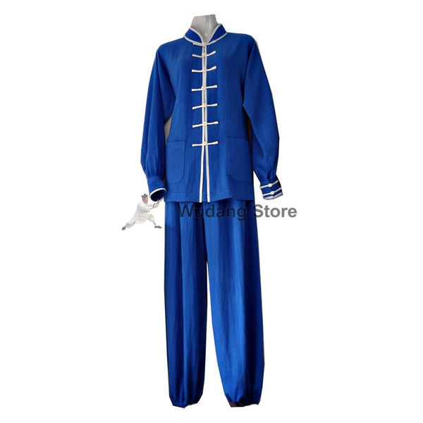 Azure Blue Tai Chi Uniform White Outerlines - Wudang Store