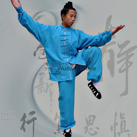 Sky Blue Tai Chi Uniform Thin Outerlines - Wudang Store