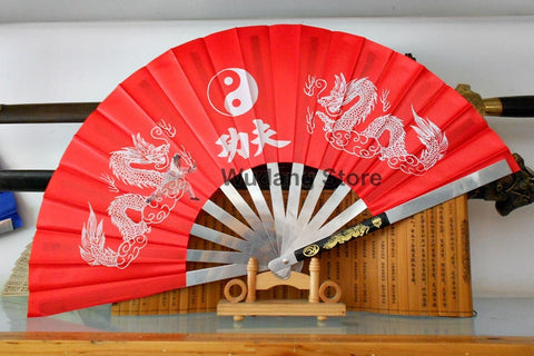 Red Metal Dragon Kung Fu Fan - Wudang Store