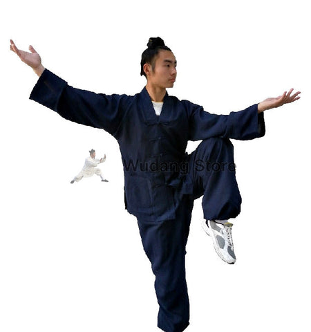 Dark Blue Tai Chi Uniform V-Collar - Wudang Store