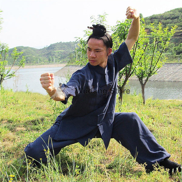 Navy Blue Short Sleeved Tai Chi Uniform - Wudang Store