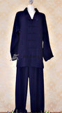 Dark Blue Tai Chi Uniform V-Collar - Wudang Store