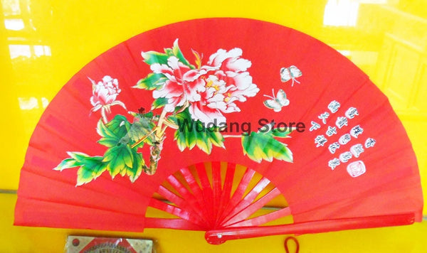 Red Tai Chi Fan "Peony Flowers" - Wudang Store