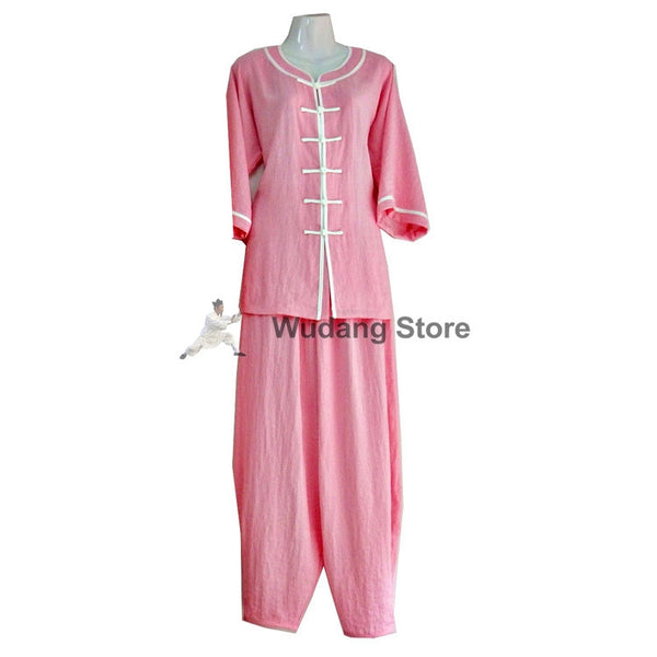 Light Pink Feminine Tai Chi Uniform White Outerlines - Wudang Store